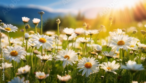bright daisies in bloom on a sunny day in a vibrant meadow