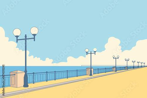 Serene Coastal Walkway A Peaceful Seaside Illustration