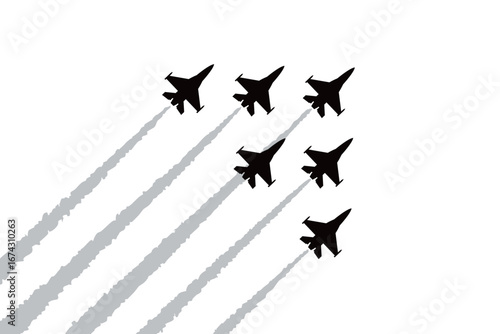 contrail and fighter jet silhouette,Fighter jets performing aerobatic flyovers at air shows and major events