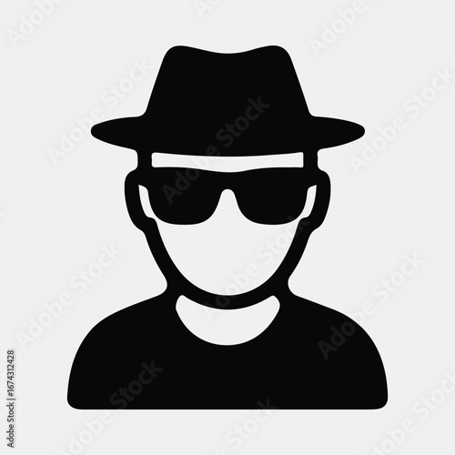 Silhouette incognito person wearing fedora hat and sunglasses vector illustration