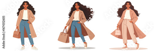 Set Of Flat Vector Illustration of Stylish Young Uruguayan Woman, Png