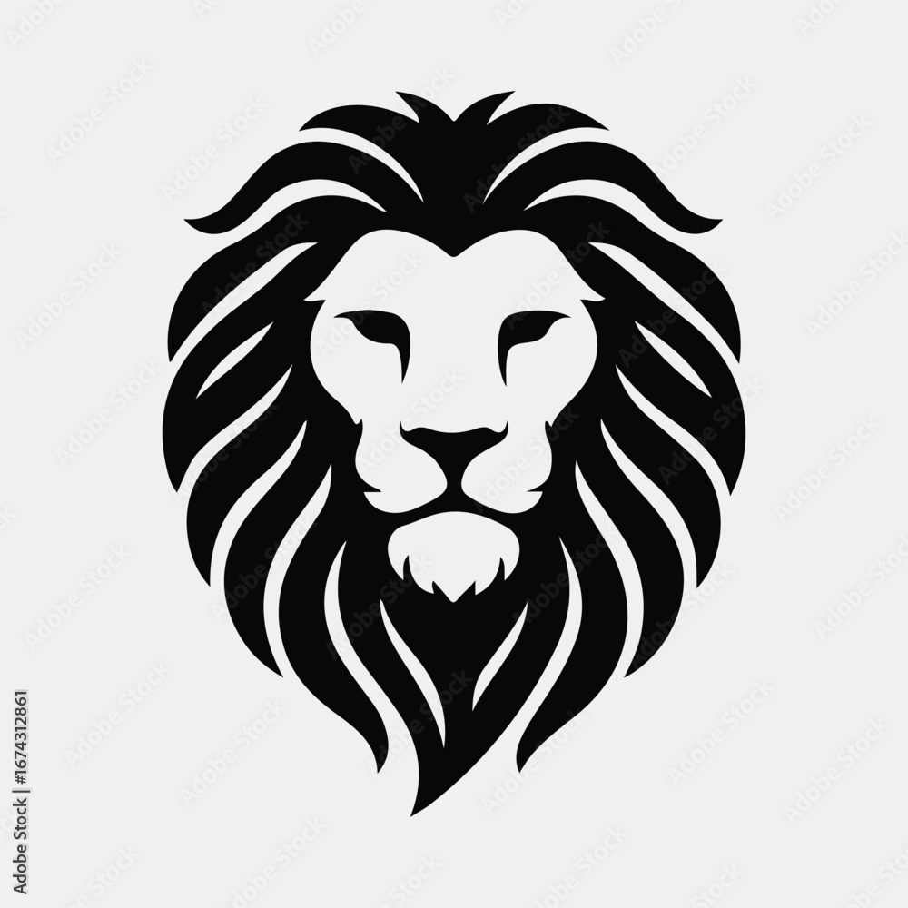 Obraz premium Silhouette Lion head fierce isolated black majestic animal vector illustration