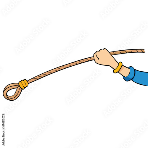 female hand pulling rope on white background.eps