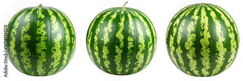 Set Of Realistic Whole Watermelon with Green Stripes, Png
