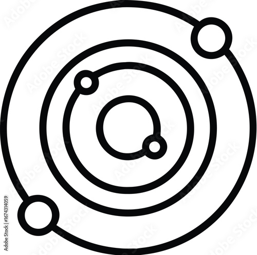 Vector art of stylized icon of a solar system with planets orbiting a central star
