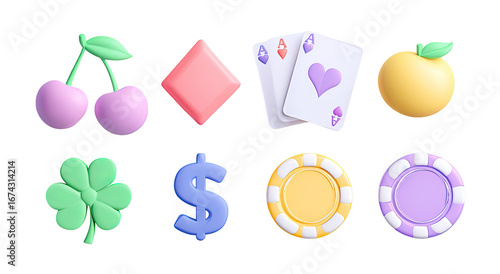 Pastel-colored casino symbols