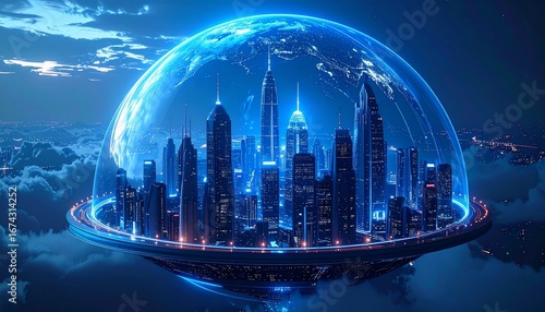 Futuristic Cityscape: Metropolis Under a Protective Dome
