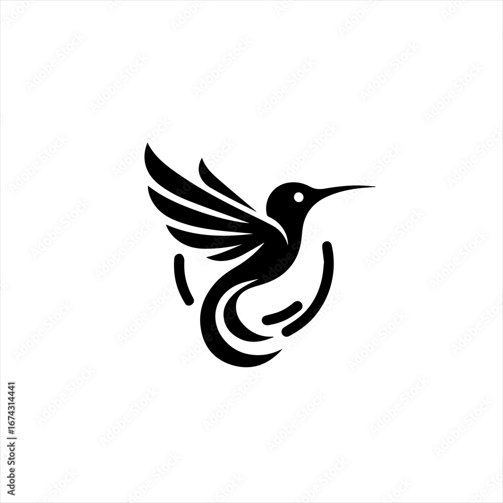 Obraz premium Stylized black hummingbird logo with wings spread and tail feathers