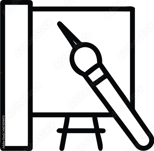 Vector art of artistic concept of a paintbrush resting on a blank canvas on an easel