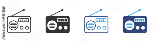 Radio icon set in outline and flat style , Radio broadcast icons , vector illustration.