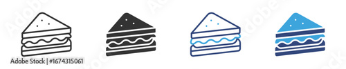 Toast sandwich icon set in outline and flat style ,fast food icon, vector illustration.