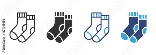 Wool Socks icon set in outline and flat style for Cold Weather, vector illustration.