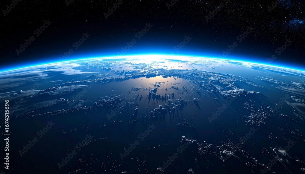 Fototapeta premium Stunning View of Earth from Space: Blue Planet with Clouds, and Stars