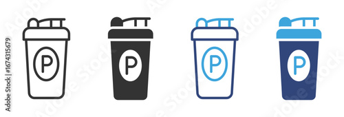 Protein Shake icon set in outline and flat style , vector illustration.