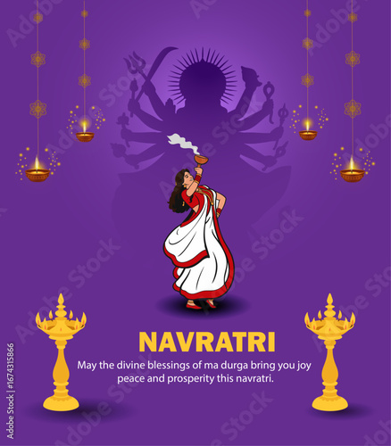 Hindu Goddess Durga Dancing Navratri Festival Purple Backgroun