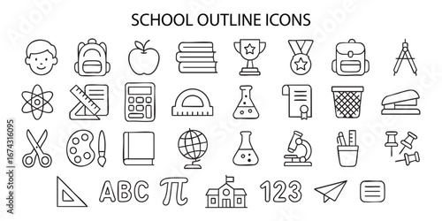 a set of vector outline icons related to education and school.