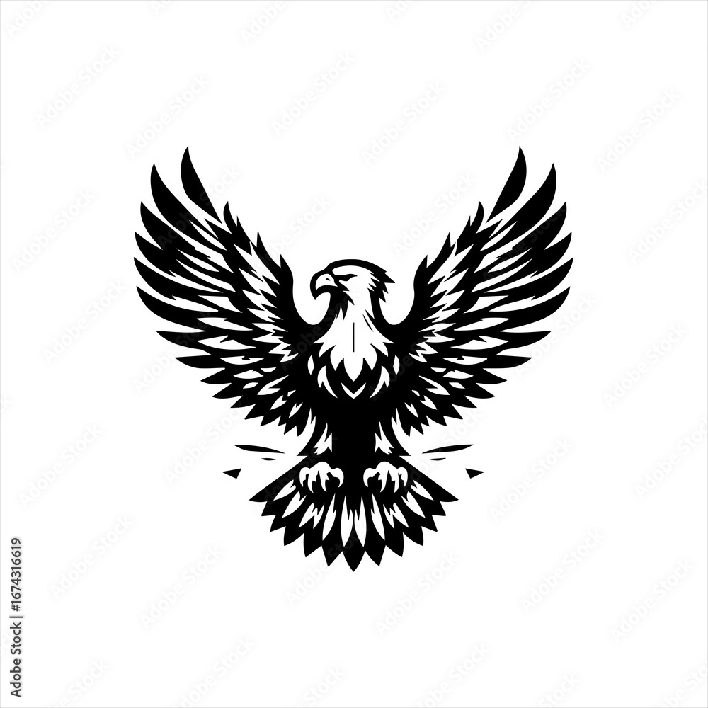 Obraz premium Stylized black eagle with wings spread wide