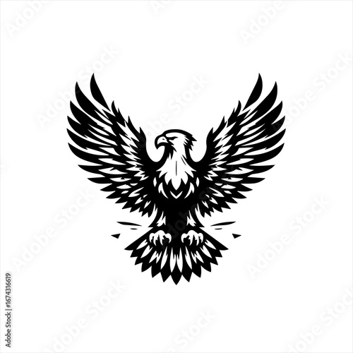 Stylized black eagle with wings spread wide