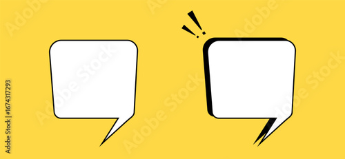 Speech bubbles or elements of cartoon design, comics, highlighted on a yellow background. Vintage pop art style design. Vector illustration.