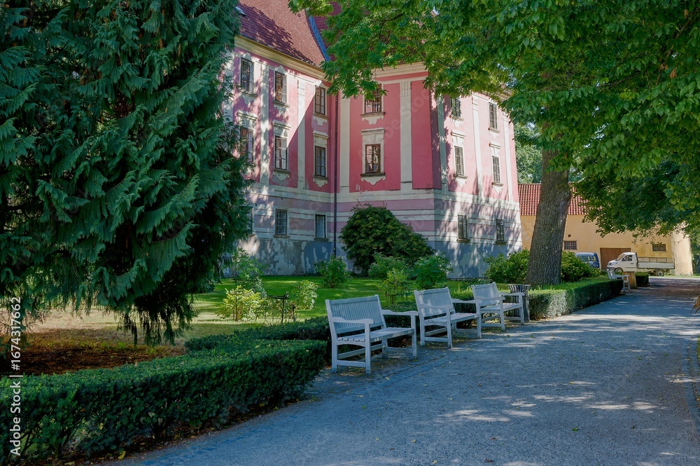 Obraz premium View of the courtyard of the castle in Třeboň, sunny summer day