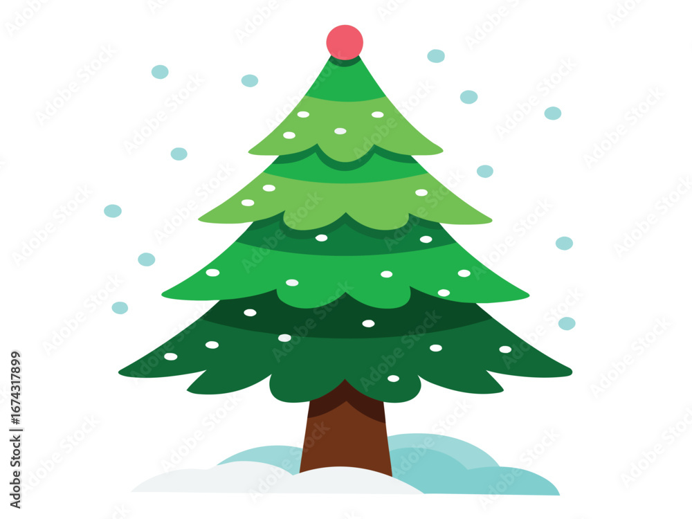 Fototapeta premium Christmas Tree with Star Topper and Ornaments for Holiday Season Celebrations, Christmas tree vector isolated on white background