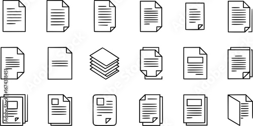 Paper documents icons. Line symbol and document icon. Paper symbol with single and multiple pages. vector illustration.
