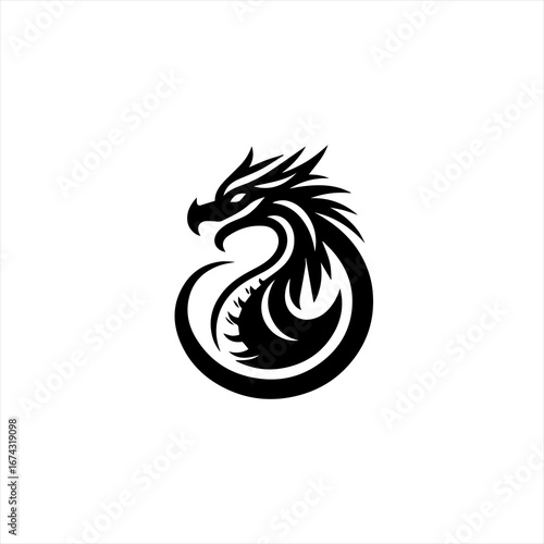 Stylized black dragon emblem on white background