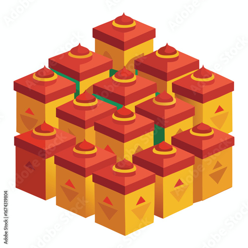 A unique 3D render of a red pyramid of cubes forming a successful concept