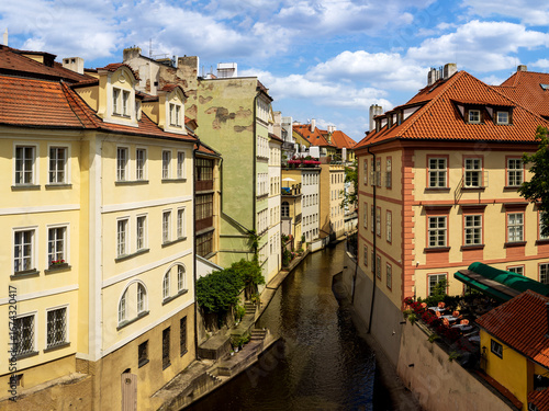 Photography Charming Canal Houses in Prague on a Sunny Summer Day
