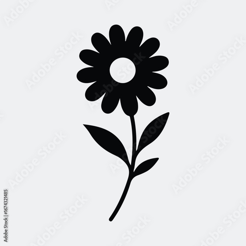 Silhouette simple daisy flower with stem and leaves vector illustration