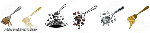 Spoon Set Different Various Vcetor for Pasta Noodles and Spaghetti Food.