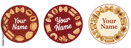 Pasta Noodles Logo Design Set With Different Shape Of Pasta Noodles