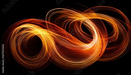 abstract swirls of light in shades of orange and yellow against a black background