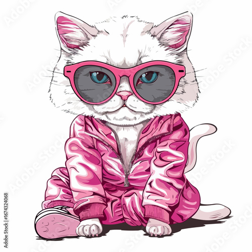 fashion, illustration, vector, design, glasses, cute, sketch, print, face, cool, cartoon, art, funny, graphic, cat, kitty, hipster, line, style, animal, image, pet, drawing, kitten, character, cloth, 
