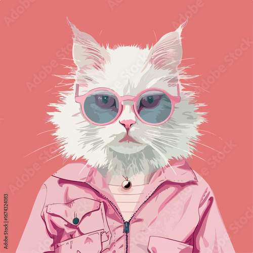 fashion, illustration, vector, design, glasses, cute, sketch, print, face, cool, cartoon, art, funny, graphic, cat, kitty, hipster, line, style, animal, image, pet, drawing, kitten, character, cloth, 