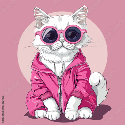 fashion, illustration, vector, design, glasses, cute, sketch, print, face, cool, cartoon, art, funny, graphic, cat, kitty, hipster, line, style, animal, image, pet, drawing, kitten, character, cloth, 