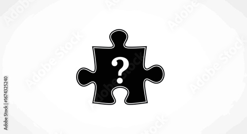 Black puzzle piece with a white question mark in the center symbolizing a problem or mystery.