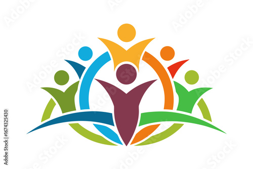 Vibrant community embracing togetherness and growth with diverse figures united in a colorful, dynamic circle representing unity, teamwork, and positive synergy for modern brands.
