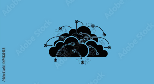 Cloud computing network data transfer and digital connectivity illustration.