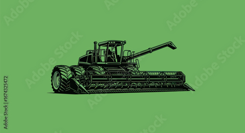 Detailed illustration of a modern combine harvester essential for agricultural efficiency.