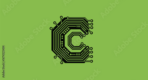 Circuit Board Letter C: Technological Innovation Design.