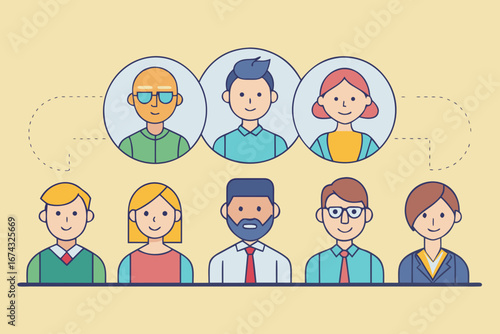 Diverse team members collaborating and connecting, showcasing modern professional synergy and shared ideas in a vibrant, people-centric business environment.