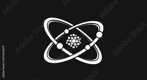 Stylized Atom Icon with Orbiting Electrons and Central Nucleus.