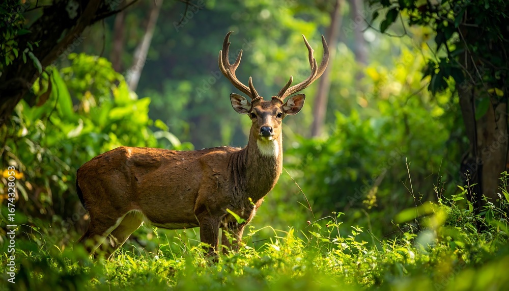 Obraz premium Majestic deer in lush forest