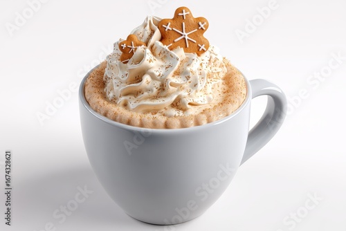 Winter spiced latte with whipped cream and cookies