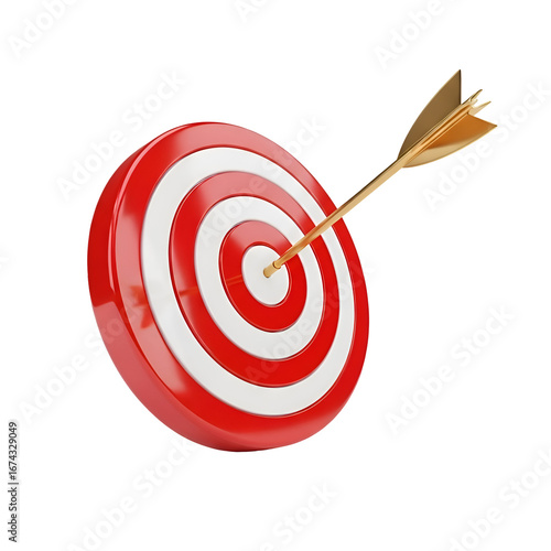 Arrow Hits Red and White Target Perfectly, Achieving Goal with Precision. Transparent Background Images Included.