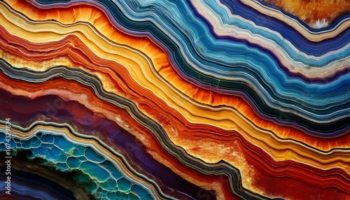 textured geological strata with vibrant colors and intricate patterns