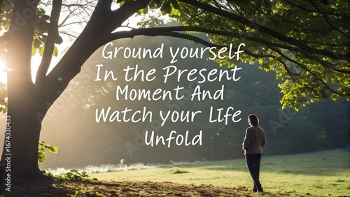 Inspirational Quote on Being Present in Nature at Sunrise.