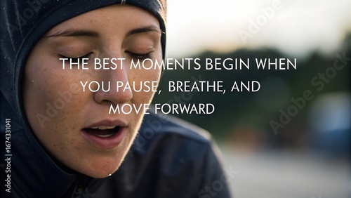Inspirational Quote with a Muslim Woman Resting After a Run.