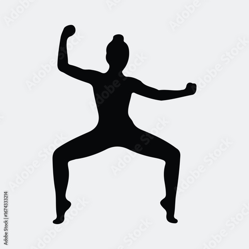 Silhouette woman martial arts pose kicking and punching vector illustration